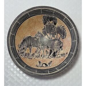 Soapstone Zebra Trinket Dish‎ Safari Etched African Animal Bowl 6"
